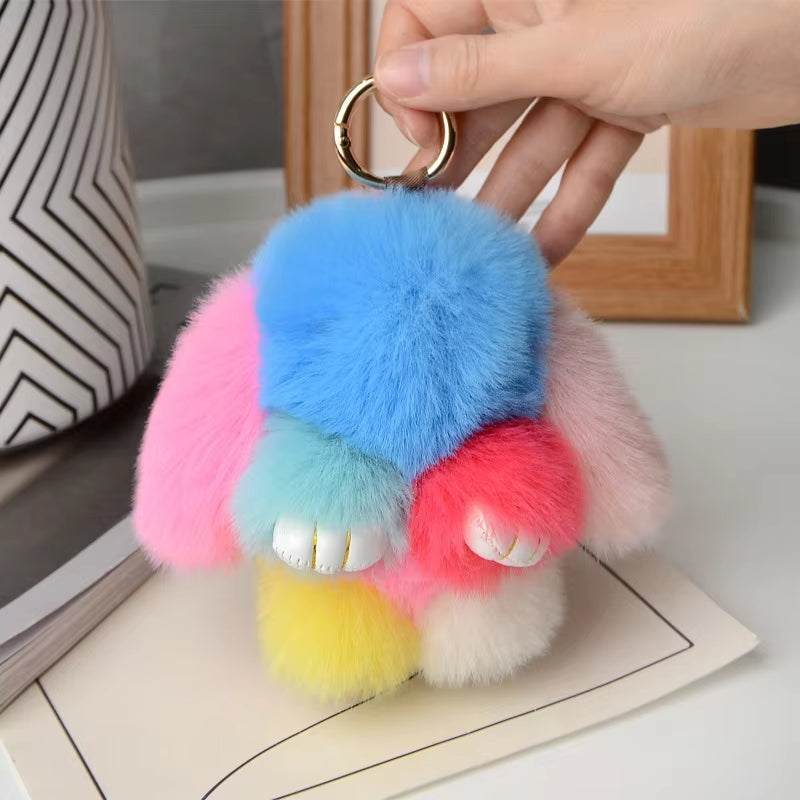 Fluffy Fur Pompom Rabbit Keychain Women Cute Bunny Key Chain Female Bag Car Charms Trinket Hare Toy Jewelry Party Gift