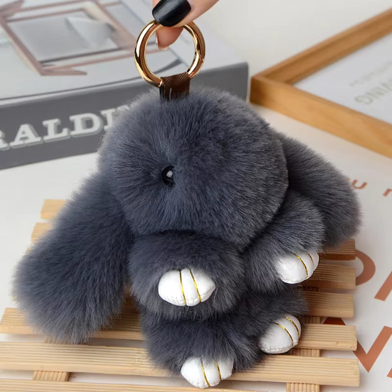 Fluffy Fur Pompom Rabbit Keychain Women Cute Bunny Key Chain Female Bag Car Charms Trinket Hare Toy Jewelry Party Gift