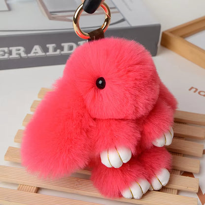 Fluffy Fur Pompom Rabbit Keychain Women Cute Bunny Key Chain Female Bag Car Charms Trinket Hare Toy Jewelry Party Gift