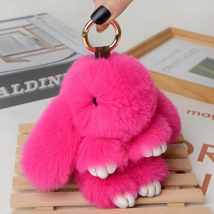 Fluffy Fur Pompom Rabbit Keychain Women Cute Bunny Key Chain Female Bag Car Charms Trinket Hare Toy Jewelry Party Gift