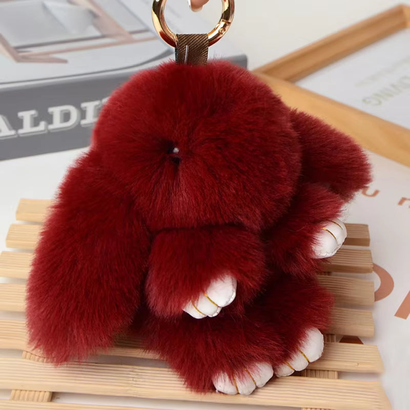 Fluffy Fur Pompom Rabbit Keychain Women Cute Bunny Key Chain Female Bag Car Charms Trinket Hare Toy Jewelry Party Gift