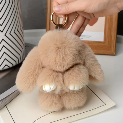 Fluffy Fur Pompom Rabbit Keychain Women Cute Bunny Key Chain Female Bag Car Charms Trinket Hare Toy Jewelry Party Gift